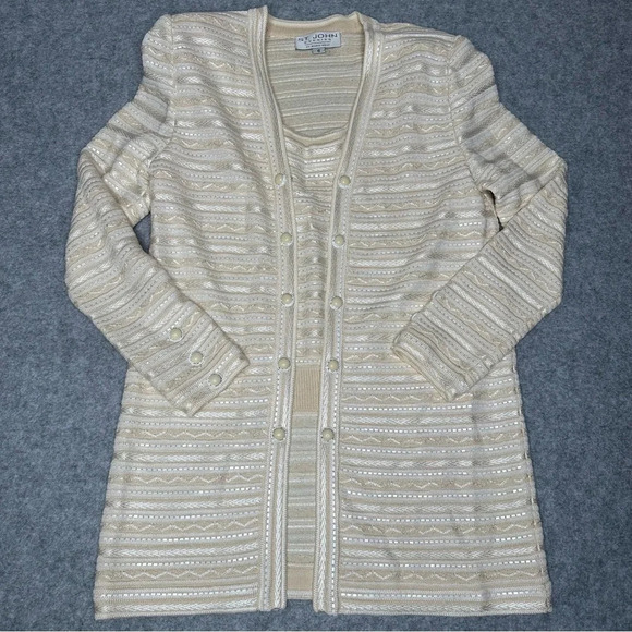 St. John Evening 3pc Ivory Paillette Skirt Suit. Sz: 6/10 - Picture 3 of 14